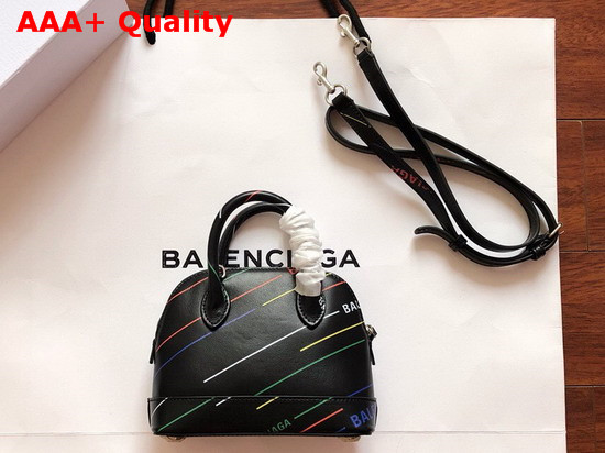 Balenciaga Ville Top Handle XXS Allover Printed Balenciaga Logo Black and Multicolor Replica