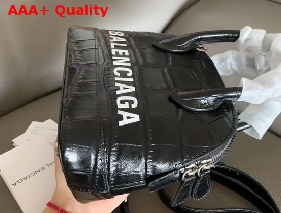 Balenciaga Ville Top Handle XXS Black Crocodile Embossed Leather Replica