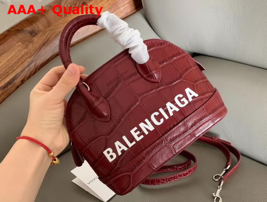 Balenciaga Ville Top Handle XXS Red Crocodile Embossed Leather Replica