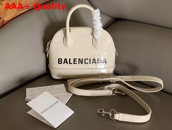 Balenciaga Ville Top Handle XXS White Crocodile Embossed Leather Replica