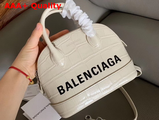 Balenciaga Ville Top Handle XXS White Crocodile Embossed Leather Replica