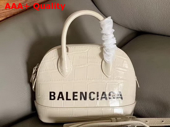 Balenciaga Ville Top Handle XXS White Crocodile Embossed Leather Replica