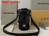 Balenciaga Weekend Bottle Holder in Black Crumpled Calfskin Leather Replica