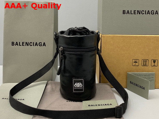 Balenciaga Weekend Bottle Holder in Black Crumpled Calfskin Leather Replica