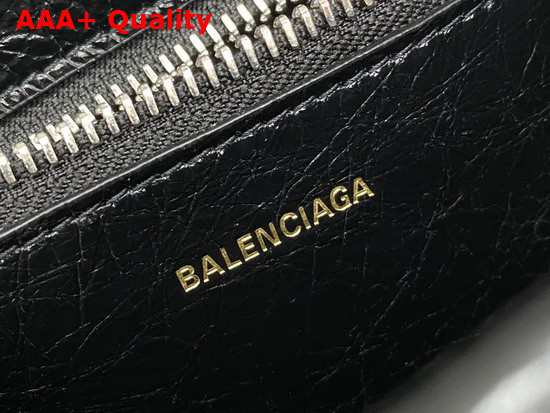 Balenciaga Womens Barbes Small North South Shopper Bag in Black Striped Patchwork Arena Lambskin Replica