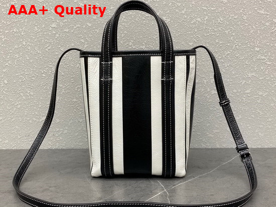 Balenciaga Womens Barbes Small North South Shopper Bag in Black and White Striped Patchwork Arena Lambskin Replica