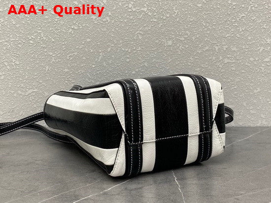 Balenciaga Womens Barbes Small North South Shopper Bag in Black and White Striped Patchwork Arena Lambskin Replica