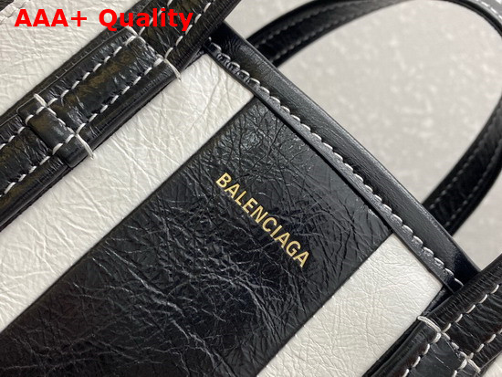Balenciaga Womens Barbes Small North South Shopper Bag in Black and White Striped Patchwork Arena Lambskin Replica