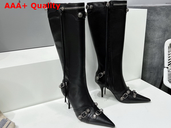 Balenciaga Womens Cagole 90mm Boot in Black Arena Lambskin Replica