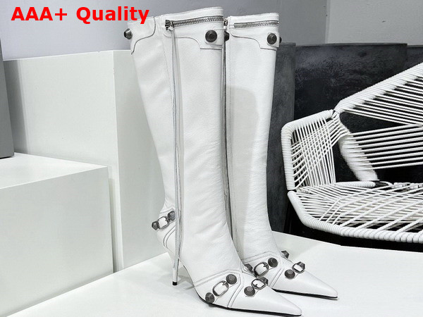 Balenciaga Womens Cagole 90mm Boot in Optic White Arena Lambskin Replica