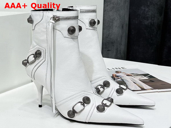Balenciaga Womens Cagole Ankle Boot in Optic White Arena Lambskin Replica