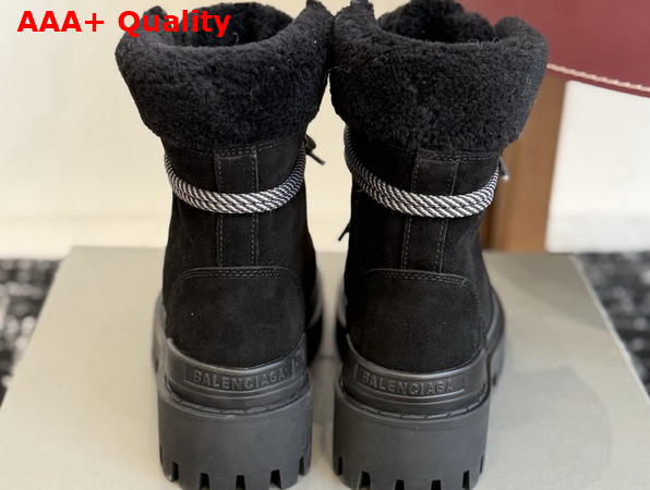 Balenciaga Womens Combat Strike Winter Boot in Black Suede Calfskin Lambskin Black Shearling Replica