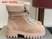 Balenciaga Womens Combat Strike Winter Boot in Sand Suede Calfskin Lambskin Off White Shearling Replica