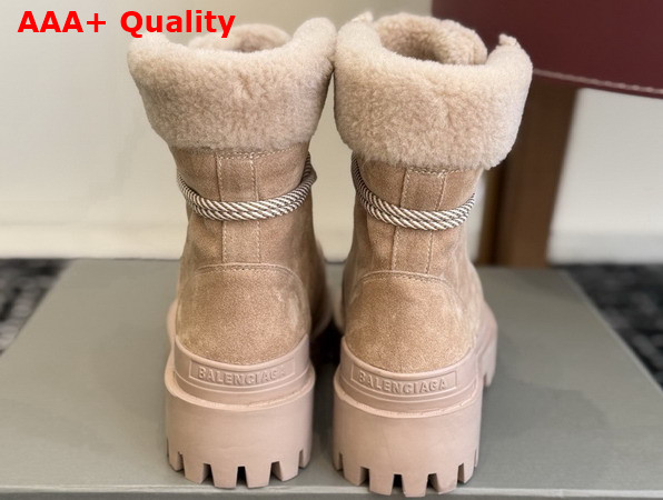 Balenciaga Womens Combat Strike Winter Boot in Sand Suede Calfskin Lambskin Off White Shearling Replica