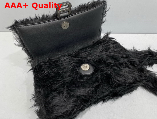 Balenciaga Womens Hourglasses Small Top Handle Bag in Black Fake Shearling Replica