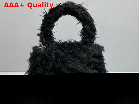 Balenciaga Womens Hourglasses Small Top Handle Bag in Black Fake Shearling Replica