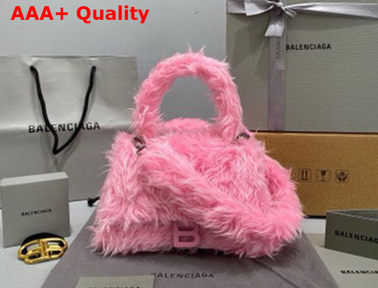 Balenciaga Womens Hourglasses Small Top Handle Bag in Pink Fake Shearling Replica