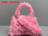 Balenciaga Womens Hourglasses Small Top Handle Bag in Pink Fake Shearling Replica