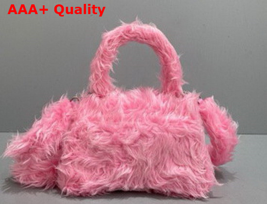 Balenciaga Womens Hourglasses Small Top Handle Bag in Pink Fake Shearling Replica