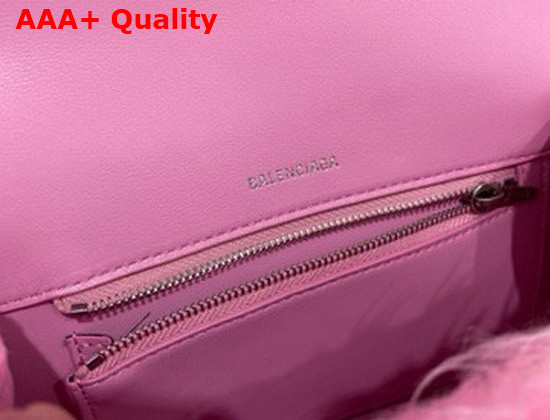 Balenciaga Womens Hourglasses Small Top Handle Bag in Pink Fake Shearling Replica