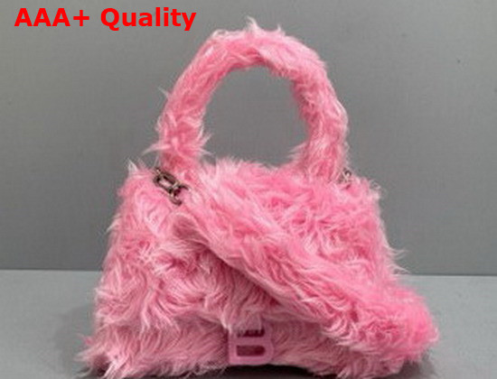 Balenciaga Womens Hourglasses Small Top Handle Bag in Pink Fake Shearling Replica