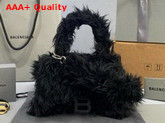 Balenciaga Womens Hourglasses XS Top Handle Bag in Black Fake Shearling Replica