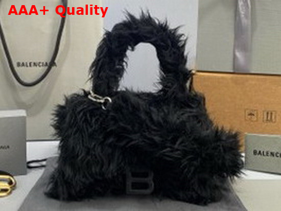 Balenciaga Womens Hourglasses XS Top Handle Bag in Black Fake Shearling Replica