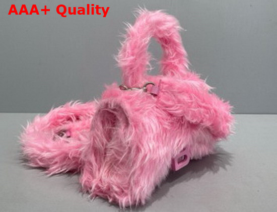Balenciaga Womens Hourglasses XS Top Handle Bag in Pink Fake Shearling Replica