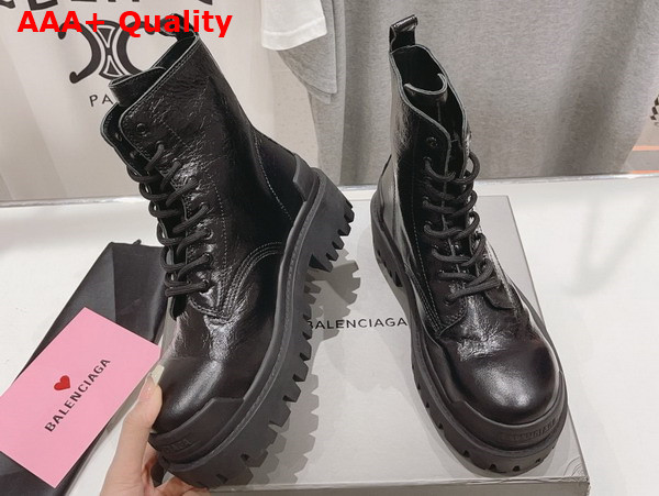 Balenciaga Womens Strike Lace Up Boot in Black Replica