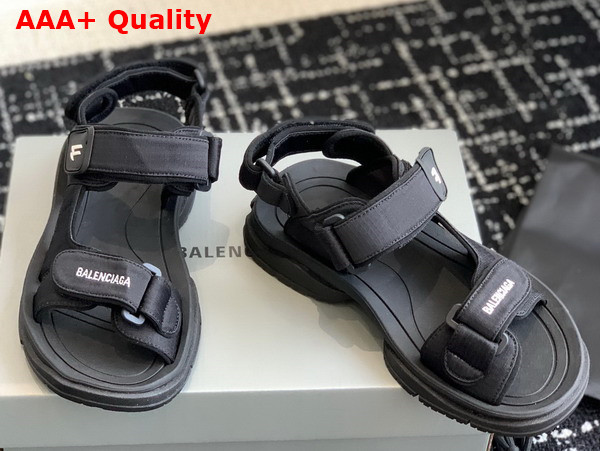 Balenciaga Womens Tourist Sandal in Black Technical Material Replica