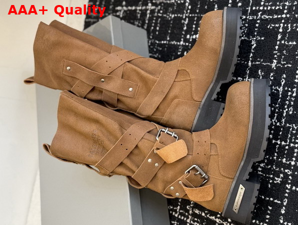 Balenciaga Womens Venom Boot in Tan Waxed Suede Calfskin Replica