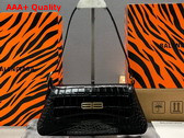 Balenciaga XX Small Flap Bag in Black Shiny Super Supple Crocodile Embossed Calfskin Aged Gold Hardware Replica
