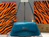 Balenciaga XX Small Flap Bag in Blue Shiny Super Supple Crocodile Embossed Calfskin Aged Silver Hardware Replica
