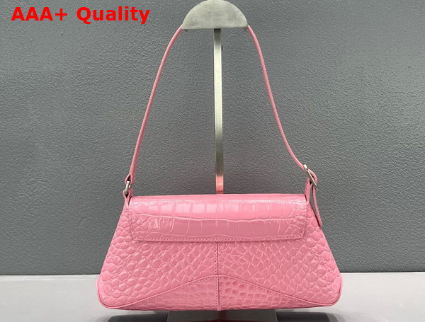Balenciaga XX Small Flap Bag in Pink Shiny Supple Crocodile Embossed Calfskin with Aged Silver Hardware Replica
