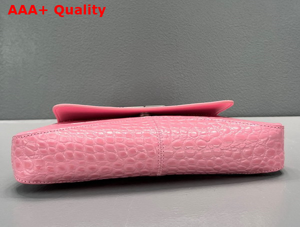Balenciaga XX Small Flap Bag in Pink Shiny Supple Crocodile Embossed Calfskin with Aged Silver Hardware Replica