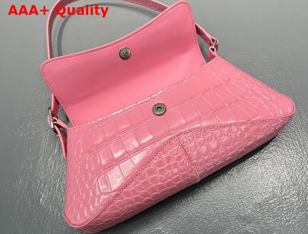 Balenciaga XX Small Flap Bag in Pink Shiny Supple Crocodile Embossed Calfskin with Aged Silver Hardware Replica