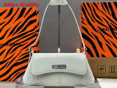 Balenciaga XX Small Flap Bag in White Shiny Super Supple Crocodile Embossed Calfskin with Aged Silver Hardware Replica