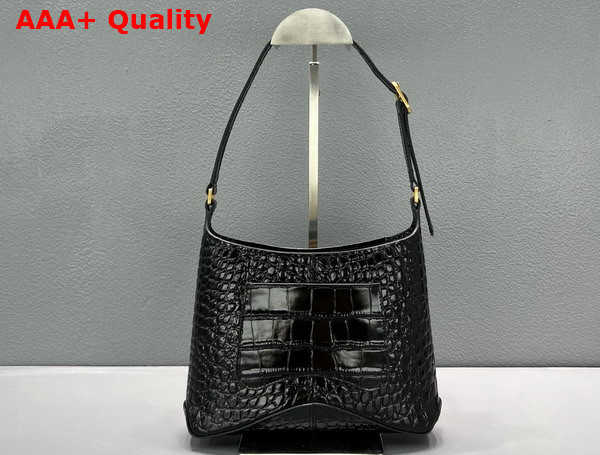 Balenciaga XX Small Hobo Bag in Black Super Supple Crocodile Embossed Calfskin Aged Gold Hardware Replica
