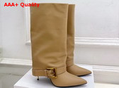 Balmain Anthem Calfskin Leather Boots in Beige Replica