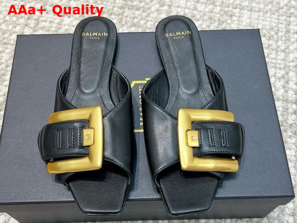 Balmain Anthem Flat Calfskin Leather Sandals in Black Replica