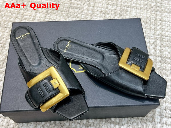 Balmain Anthem Flat Calfskin Leather Sandals in Black Replica