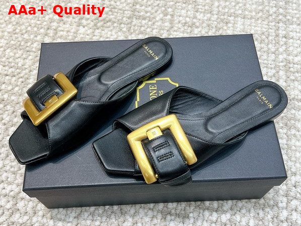 Balmain Anthem Flat Calfskin Leather Sandals in Black Replica