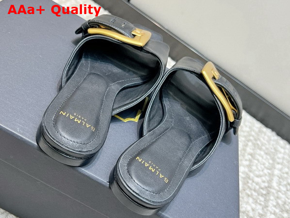 Balmain Anthem Flat Calfskin Leather Sandals in Black Replica