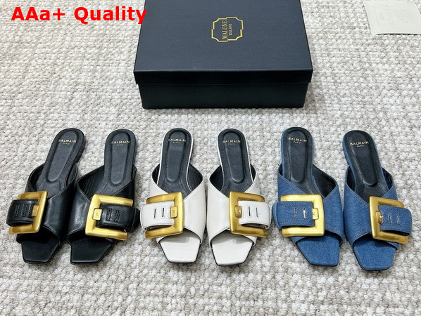 Balmain Anthem Flat Calfskin Leather Sandals in Black Replica