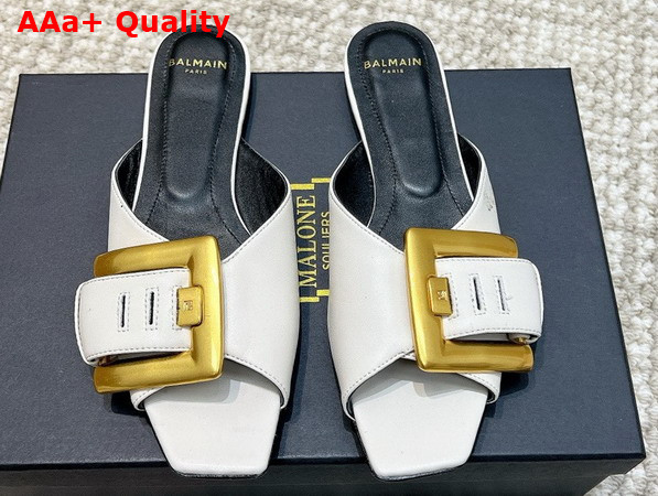 Balmain Anthem Flat Calfskin Leather Sandals in White Replica