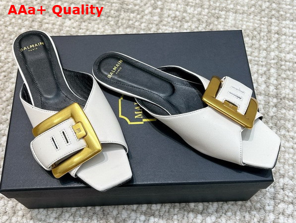 Balmain Anthem Flat Calfskin Leather Sandals in White Replica