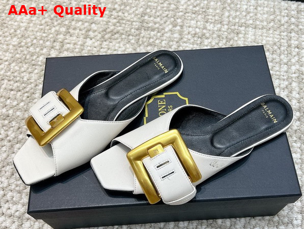 Balmain Anthem Flat Calfskin Leather Sandals in White Replica