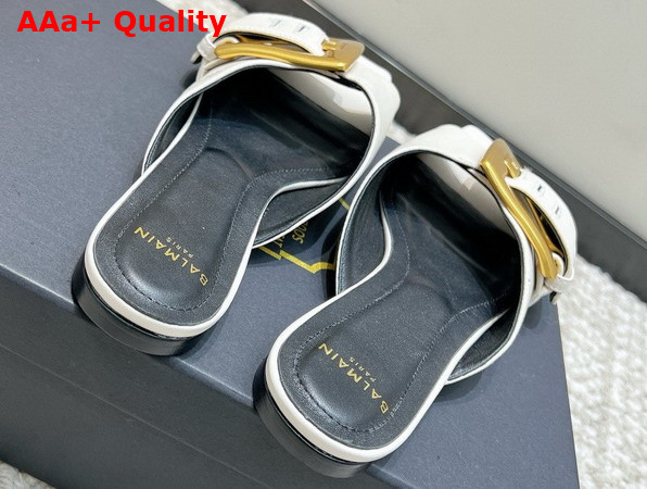 Balmain Anthem Flat Calfskin Leather Sandals in White Replica