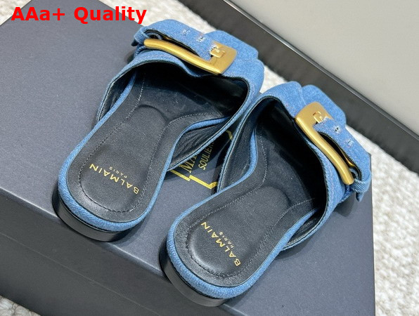 Balmain Anthem Flat Denim Sandals in Blue Replica