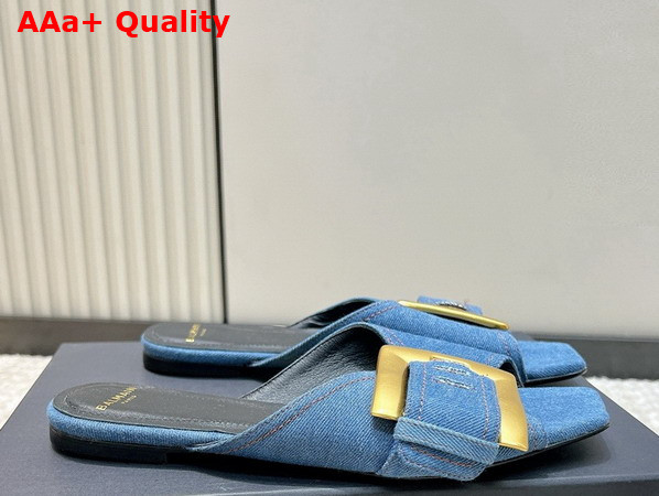 Balmain Anthem Flat Denim Sandals in Blue Replica
